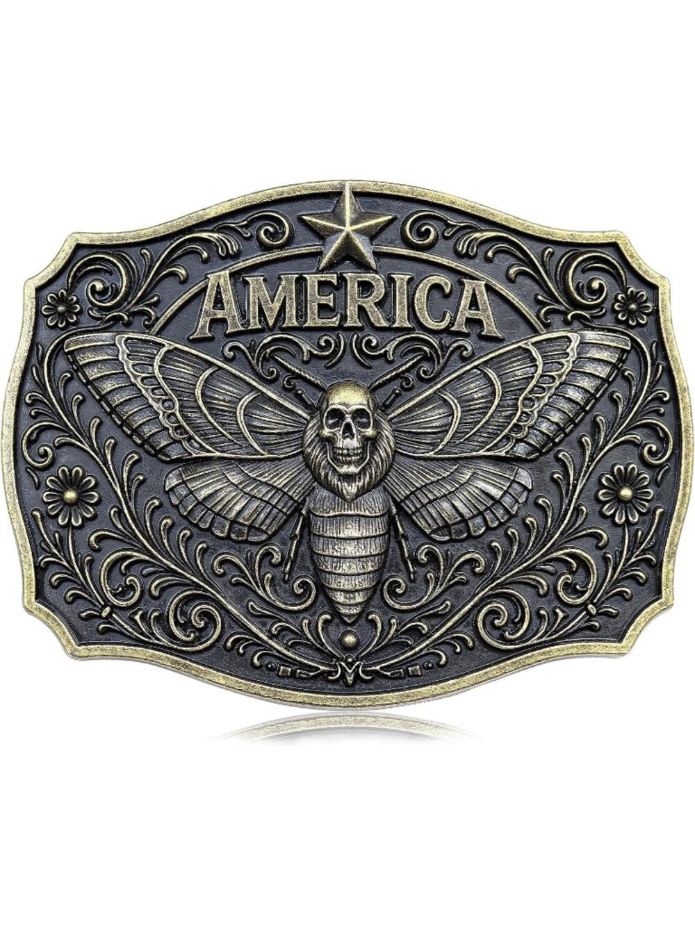 Men Moth Gold Vintage Cowboy Big Buckle Western Style Belt